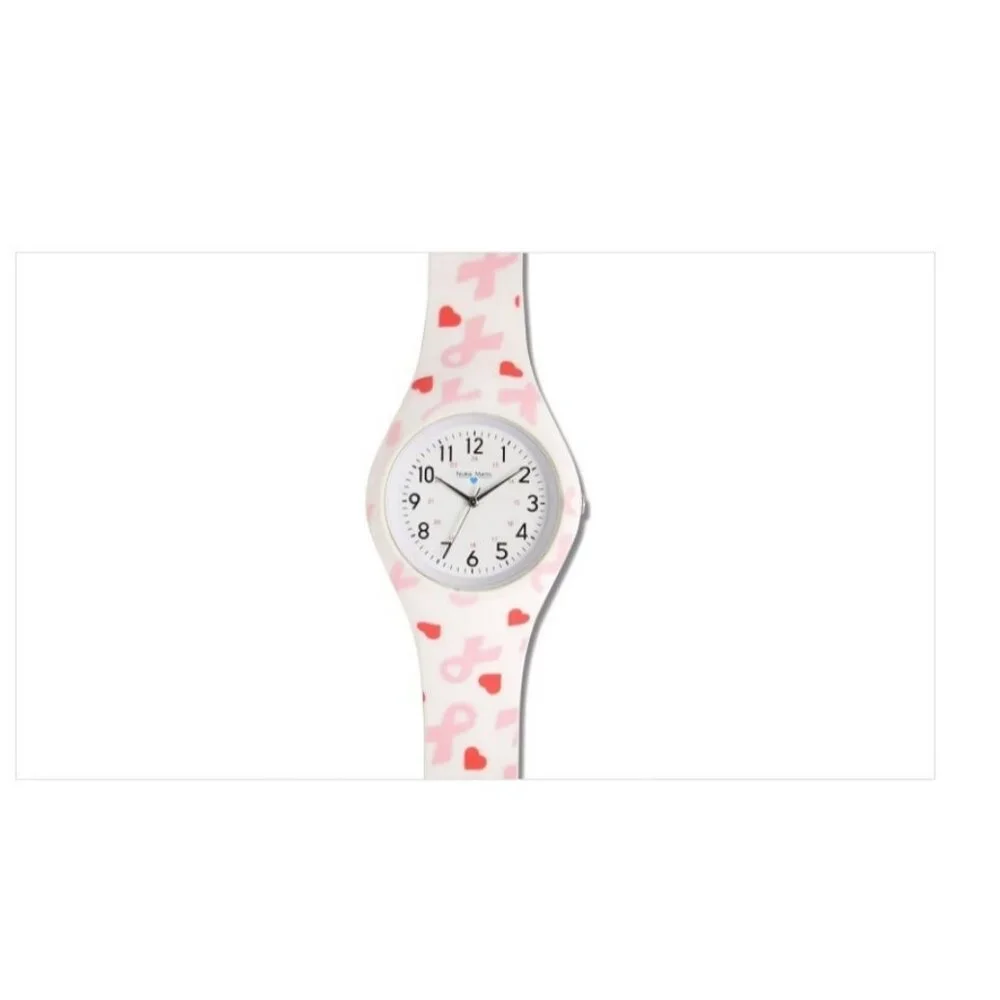 Nurse Mates ribbons hearts nurse watch water-resistant silicone strap -Pink/ Red